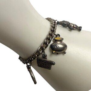 Vintage Silver Tone Irish Charm Bracelet Rainbow Pot Of Gold Leprechaun Shoe 6"